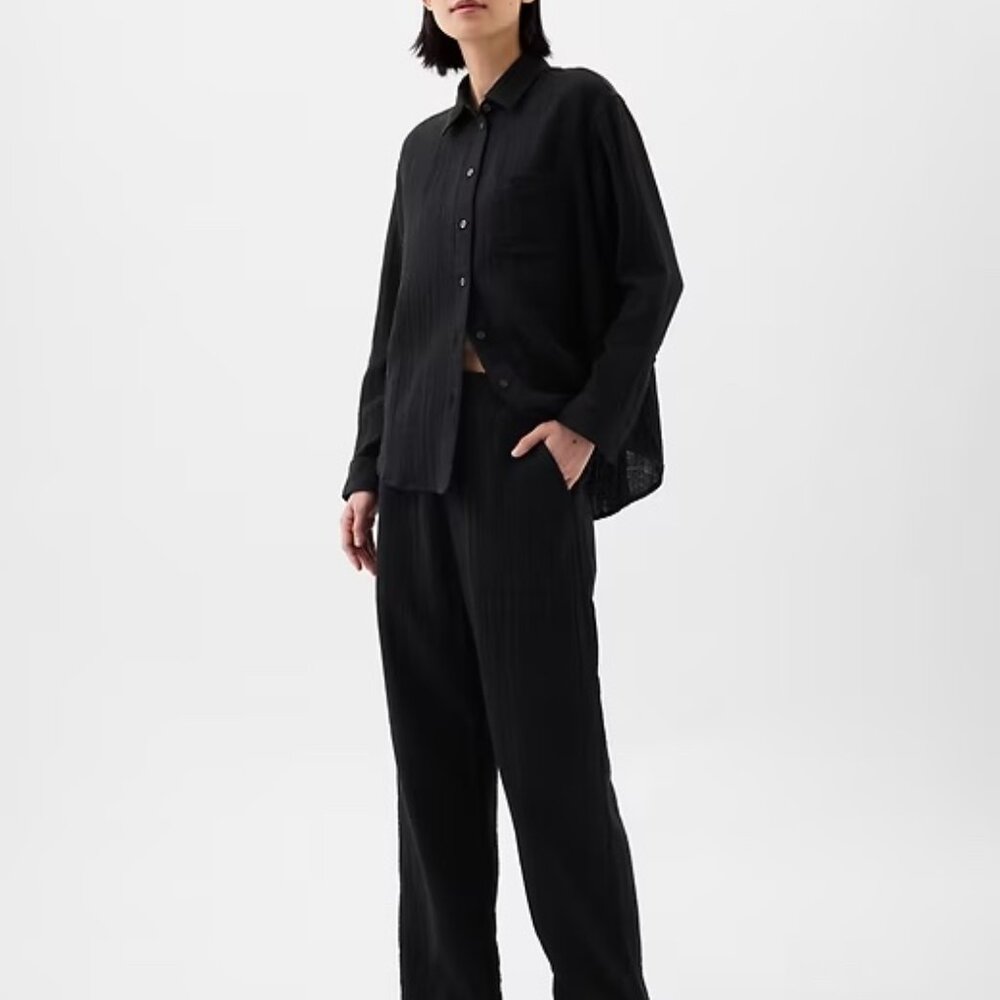 Mid Rise Gauze Wide-Leg Pull-On Pants Black, Large NWT